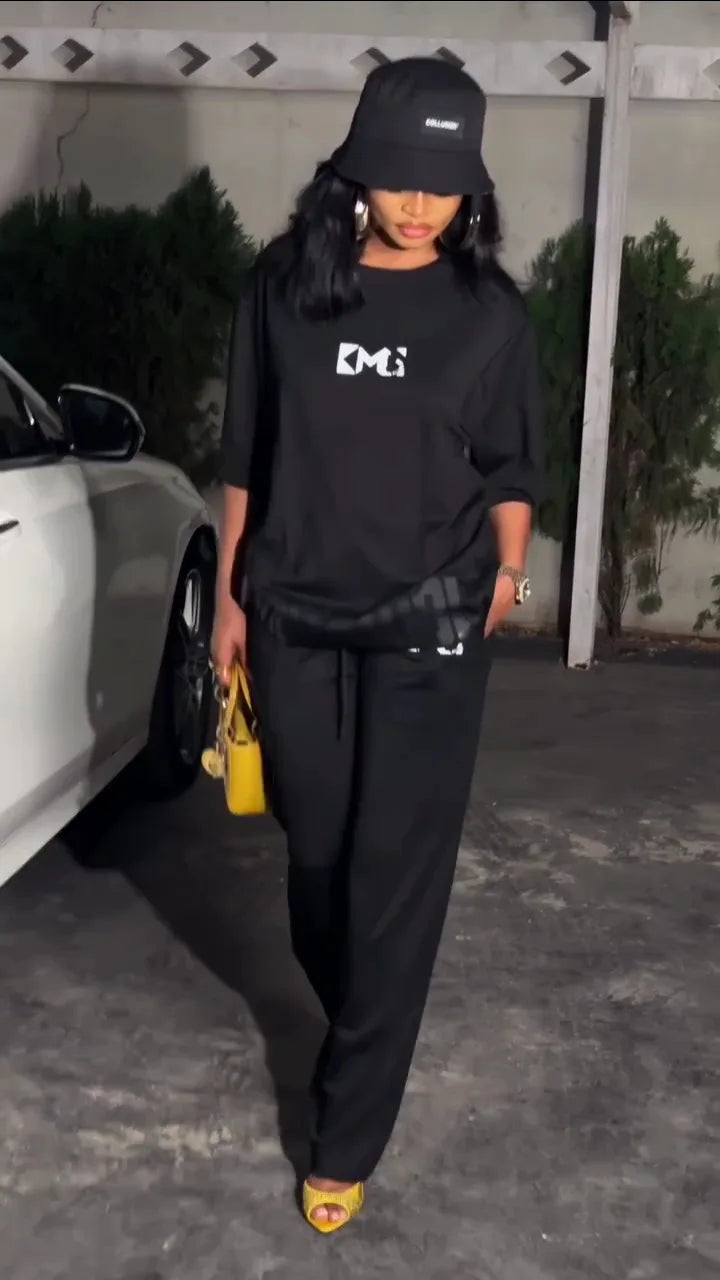 2025 Short-sleeved Suit Casual And Fashionable Sports Two-piece Set Loose Loose And Slimming Conjuntos Para Mujeres 2 Piezas Good Vibrations