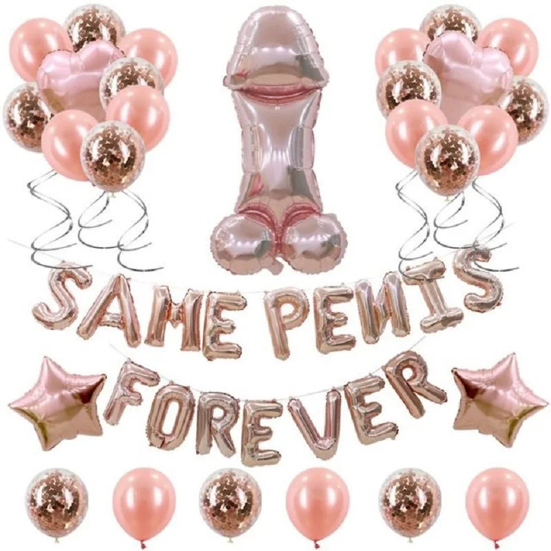 Bachelorette Party Decor, Same Penis Forever, Foil Balloon Set, Hen Party Accessories, Rose Gold, Confetti, 1Set Good Vibrations