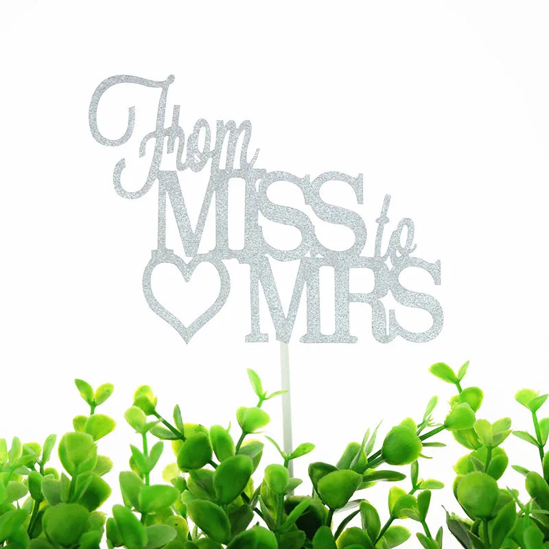 Cake Topper From Miss To Mrs Bride Wedding Cupcakes flags For Decor Mariage Mr Mrs  Family Cake Toppers Bridal Shower Party Good Vibrations