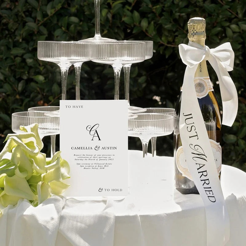 5pcs Just Married Ribbon for Champagne or Wine Bottles Wedding Bachelorette Party Supplies Favor Bride Groom Reception Ribbon Good Vibrations