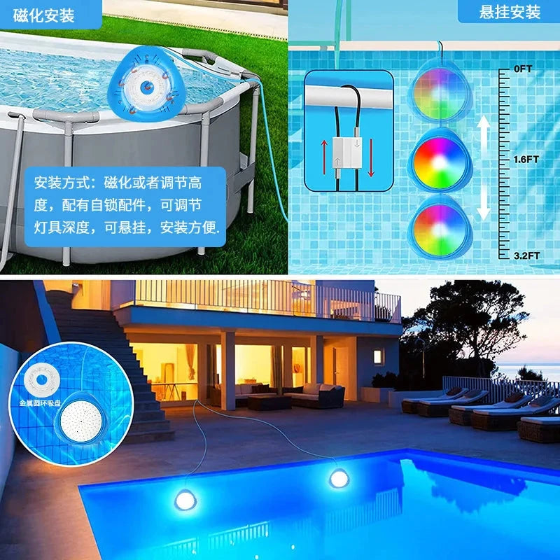 LED Underwater Light with Remote Control RGB Submersible Night Lamp Color Changing 12V Pool Lights Waterproof Wall Mounted Light Good Vibrations