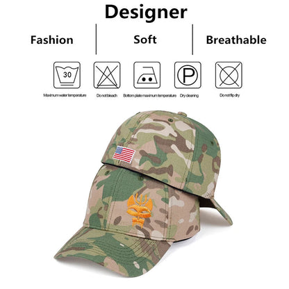 Unisex Forked Wolf Embroidery Snapback Camouflage Baseball Caps Spring and Autumn Outdoor Adjustable Casual Sunscreen Hat Good Vibrations