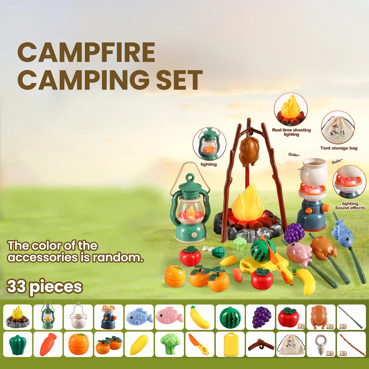 Kid Camping Tent Set Simulated Miniature Food Adventure Tool with Light Sound Outdoor Parent-Child Interactive Toy Girl Boy Gift Good Vibrations