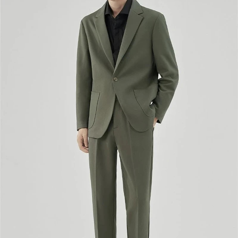 2 Piece Outfit Set Male Solid Color Youth Trends Costumes Ceremony Pants Full Men's Suits and Blazers Clothes Classic Elegant Good Vibrations