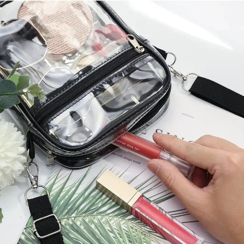 Women Clear Shoulder Bag Stadium Approved PVC Concert Transparent Purse Simple Crossbody Bag With Front Pocket Casual Handbag Good Vibrations