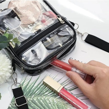 Women Clear Shoulder Bag Stadium Approved PVC Concert Transparent Purse Simple Crossbody Bag With Front Pocket Casual Handbag Good Vibrations