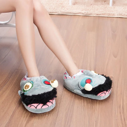 Halloween Zombie Big Mouth Funny Thickened Cloth Bottom Non-Slip Bottom Slippers Women Men Warm Cartoon Cotton Slippers Shoes Good Vibrations
