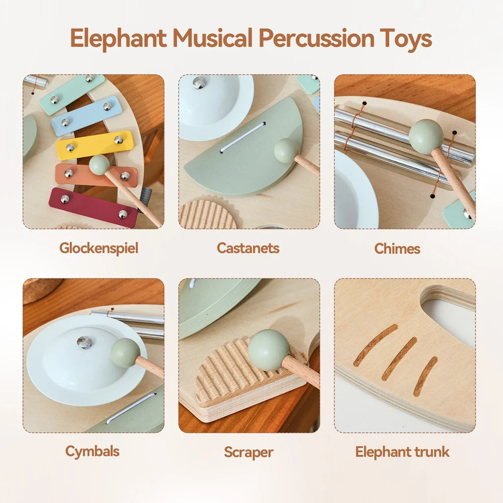 Baby Wooden Instruments Toys Educational Children's Musical Toys Elephant Xylophone Toys Newborn Birthday Gifts Music Table Toys Good Vibrations
