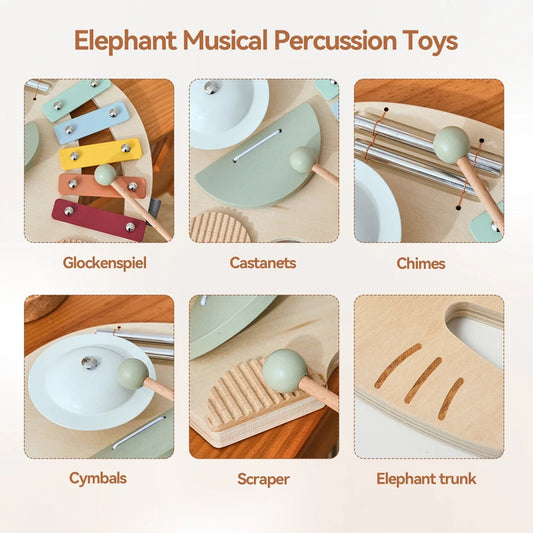 Baby Wooden Instruments Toys Educational Children's Musical Toys Elephant Xylophone Toys Newborn Birthday Gifts Music Table Toys Good Vibrations