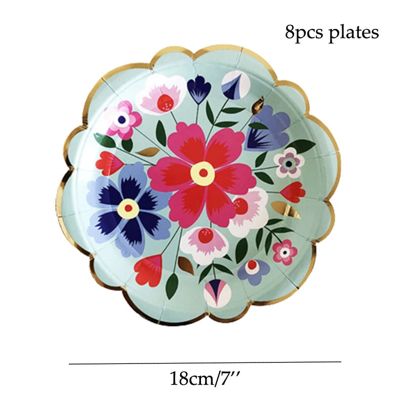 Disposable Tableware Sets Flower Paper Plates Cups Napkins Straw Party Supplies Kids Girl Baby Shower Wedding Birthday Decor Good Vibrations