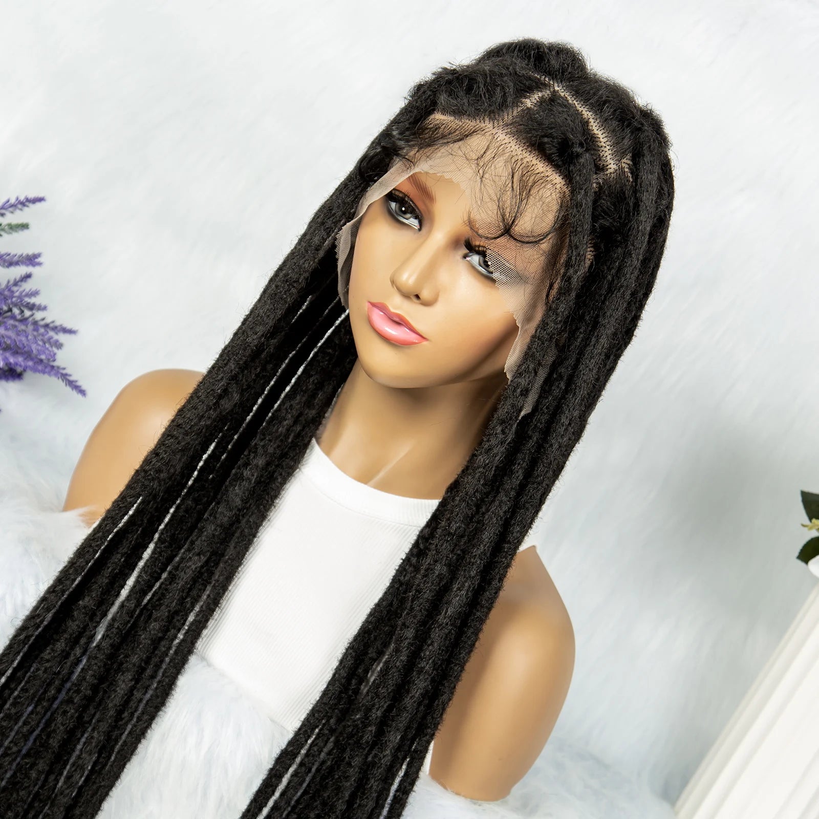 KIMA 60 inches Full Lace Braided Wigs Synthetic Lace Wigs Braided Wigs Crochet Wigs Faus Locs Braided Wigs for Black Women Good Vibrations