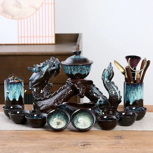 1 set, creative lazy tea set, semi-automatic dragon teapot, magnetic rotating water-conducting tea set, Chinese Kung Fu tea set Good Vibrations