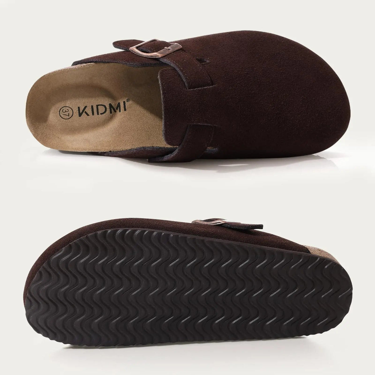 Comwarm Women's Suede Clogs with Adjustable Strap Cork Footbed Leather Mules Slippers Unisex Outdoor Comfortable Potato Shoes Good Vibrations