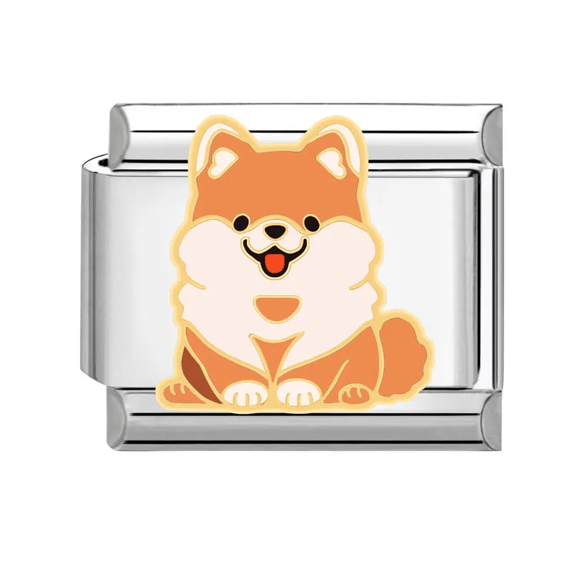 Cartoon Charm Teddy Corgi Shiba Inu Pet Dog Italian Charm Links Fit 9mm Bracelet Stainless Steel DIY Jewelry Making Wholesale Good Vibrations