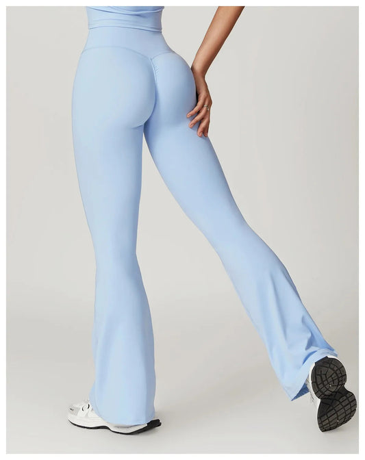 High Waist Crossover Flare Yoga Leggings for Women V Cross Tummy Control Wide Leg Bell Bottoms Fitness Pants Gym Leggings Good Vibrations