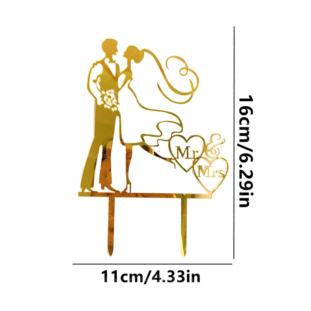 5pcs/1pc Ins Gold Black Mr&Mrs Wedding Cake Toppers for Valentine's Day Cake Toppers Wedding Party Cake Decoration supplies Good Vibrations