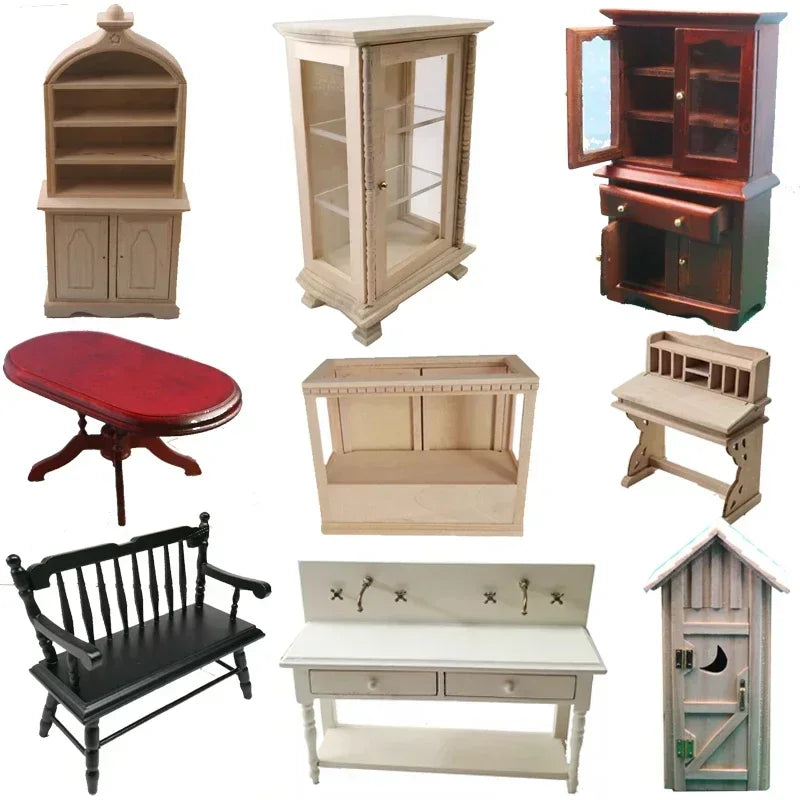 1:12  Miniature Dollhouse Furniture Model Play House Toy Cabinet Wooden Clamshell Desk New Diy Miniature Dollhouse Accessories Good Vibrations