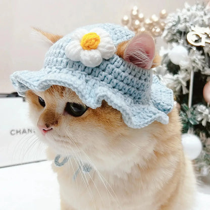 Cute Cat Hat Funny Pets Party Cosplay Headwear Delicate Hemming Pendant Decor Elasticity Knitted Hat Pet Accessories Good Vibrations