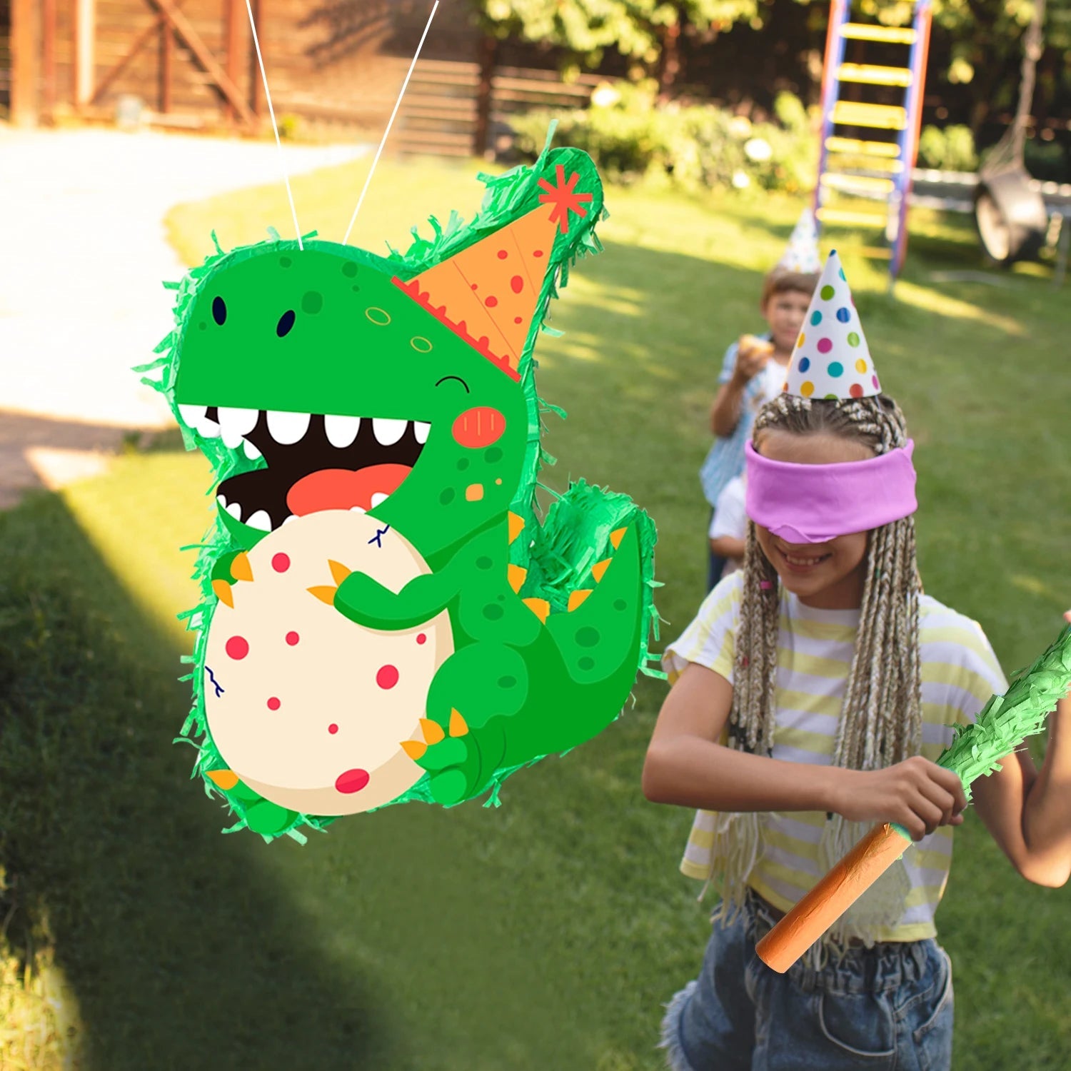 4 Pcs Dinosaur Party Pinata Set-Dinosaur Pinata Sticks Eye Masks etc Dinosaur Pinata Supplies for Dinosaur Party Decorations Good Vibrations
