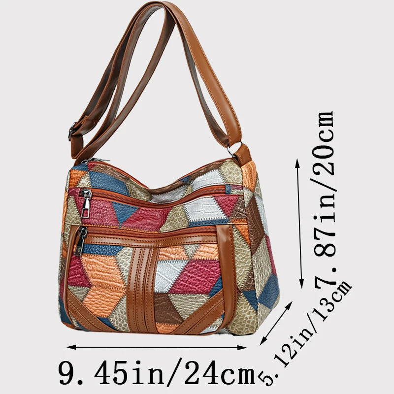 Women's  Crossbody Shoulder Bag, Lightweight Geometric Pattern, Multi-Layer Design, Secure Zipper Closure, Colorful Accessories Good Vibrations
