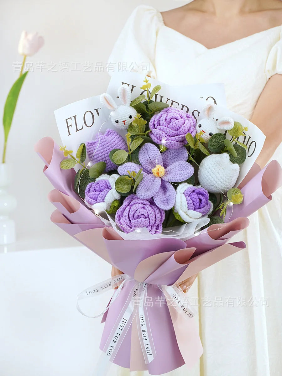 Teachers' Day Gift Bouquet Cross-border Finished Product Hand-knitted Wool Large Opening Tulip Simulation Flower Wholesale Good Vibrations