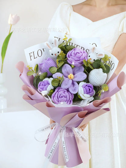 Teachers' Day Gift Bouquet Cross-border Finished Product Hand-knitted Wool Large Opening Tulip Simulation Flower Wholesale Good Vibrations