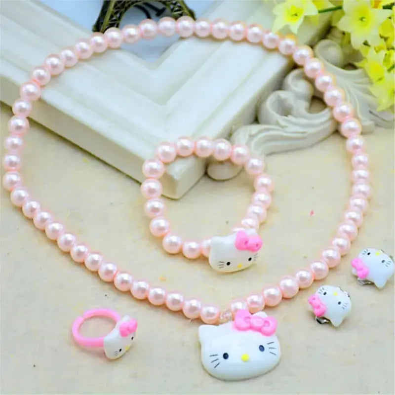 4pcs/set Cartoon Kawaii Necklace Hairclips Ring Set Toy Kids Hairpins Girl Heart Accessories Birthday Gifts Good Vibrations