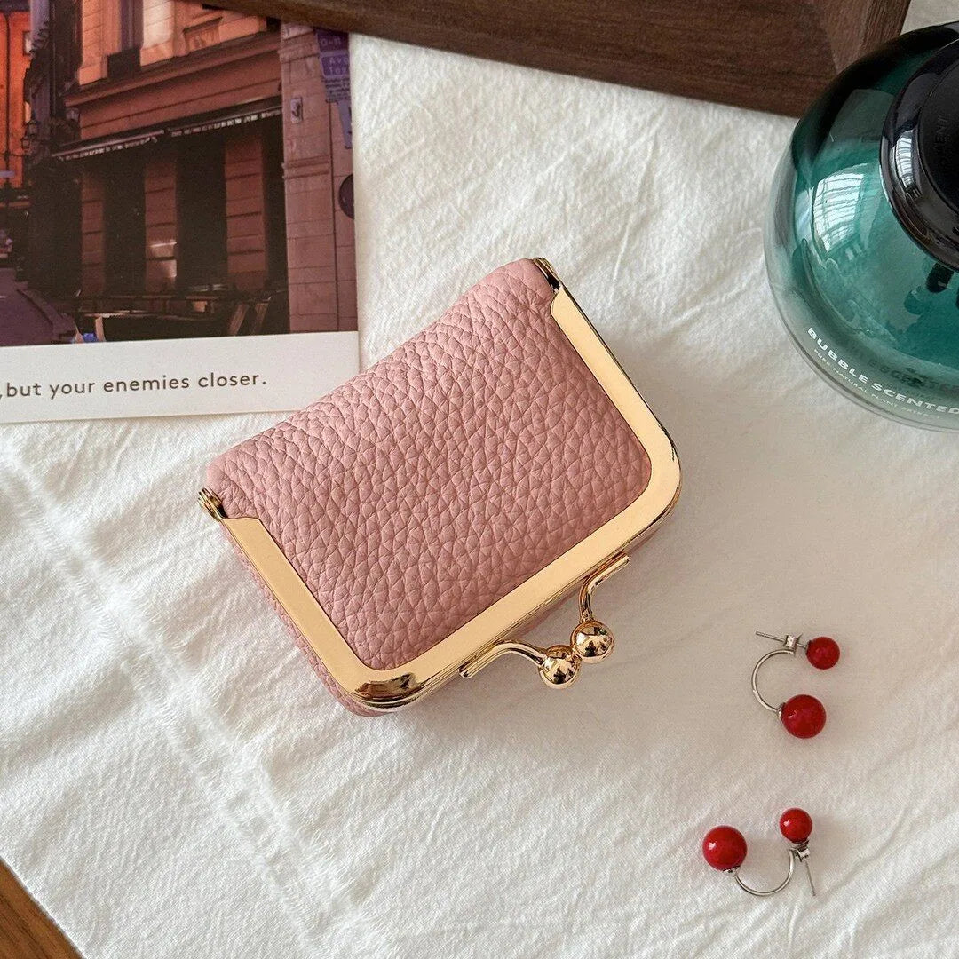 Litchi Grain Mini Bag, 2 Sizes Available, Retro Metal Kiss Lock, Portable Jewelry Pouch for Rings, Earrings & Necklaces Coin Pur Good Vibrations