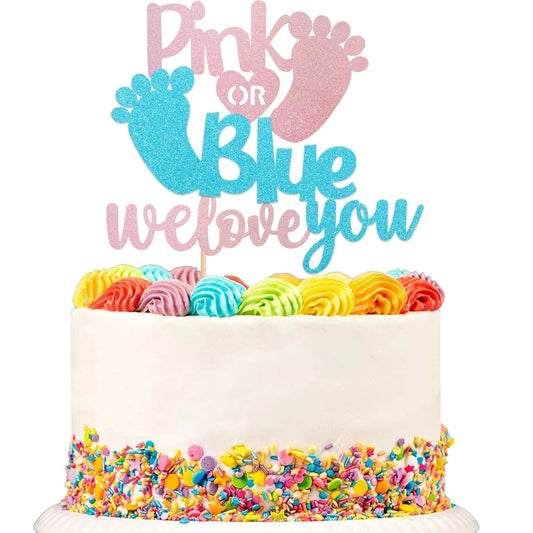 Glitter Blue Or Pink Cake Toppers Gender Reveal Party Cake Decorations Pink Blue He or She Supplies Birthday Party Cake Flags Good Vibrations
