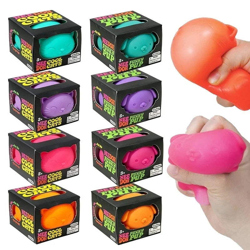 Needoh Funky Pups Cool Cats Flour Filled Quick Rebound Squishy Toy Stress Relief Fidget Squeeze Toy Mood Calming Leisure Relax Good Vibrations