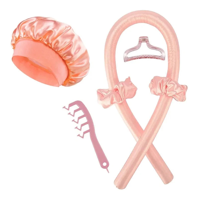 6Pcs Women No-Heat Curly Hair Stick Satin Sleep Cap Set Hair Clip and Ring Comb Sponge Hair Curler Suitable for All Hair Types Good Vibrations