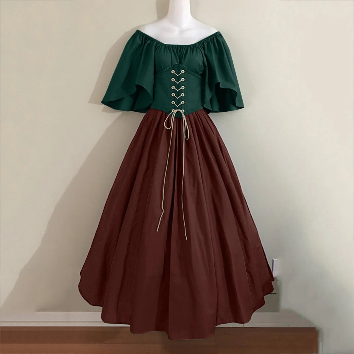 Halloween Costumes for Women Medieval Retro Contrasting Color Slim Swing Dress One-word Shoulder Dress Love Live Cosplay Good Vibrations