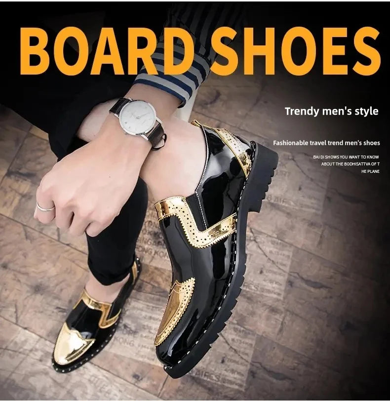 Fashionable Formal Men Shoes Lightweight Outdoor Loafers Thick Soled Wear-resistant Leather Shoes Black Gold andSilverSizes38-48 Good Vibrations