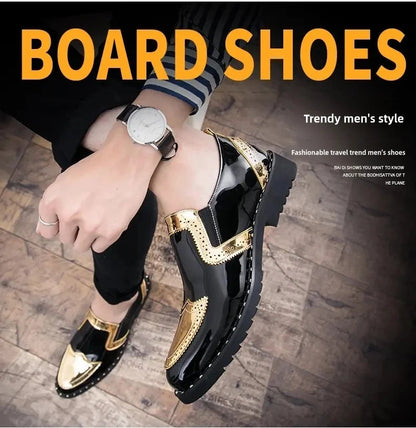Fashionable Formal Men Shoes Lightweight Outdoor Loafers Thick Soled Wear-resistant Leather Shoes Black Gold andSilverSizes38-48 Good Vibrations