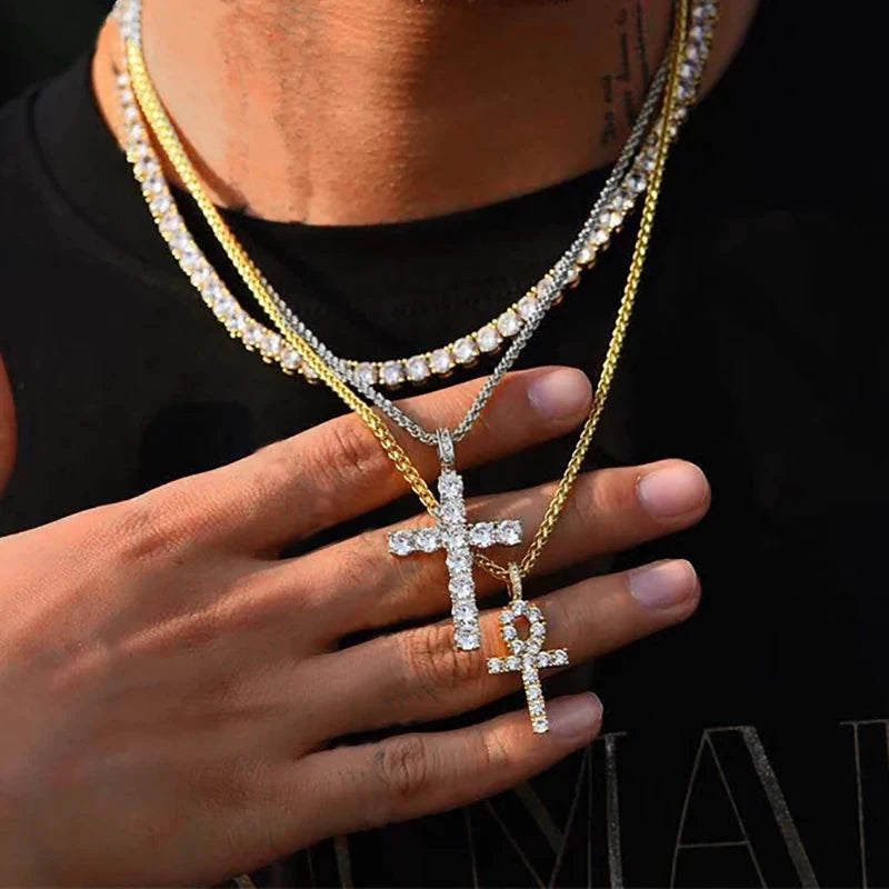 Hiphop Cross Pendant Necklace For Women Jewelry Female Statement Men Iced Out Chain Wholesale Gold Color Homme Jewellery HP003 Good Vibrations