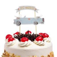 Wedding Cake Topper JUST MARRIED Cupcakes flags Unique Wedding 1set Cake Flags Bride Groom Party Decor New Car Cake Toppers Good Vibrations