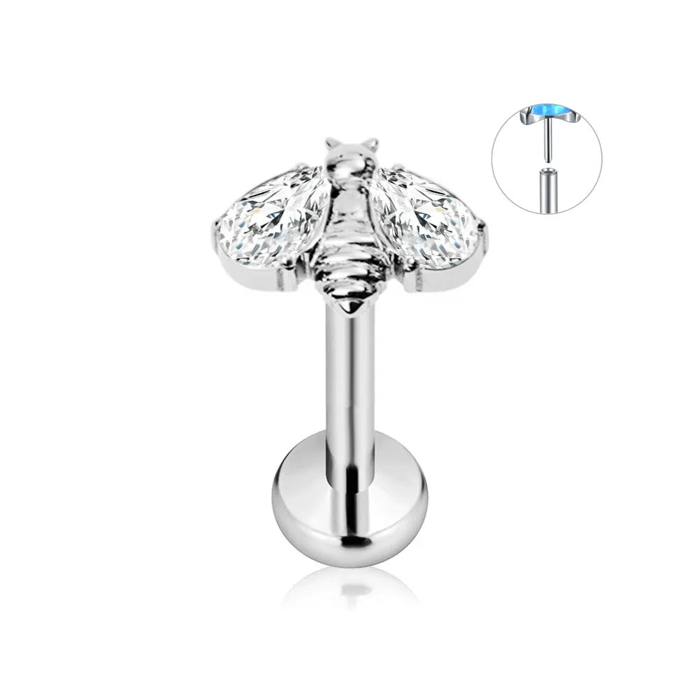 ASTM F136 G23 Titanium Flower Petals Star Heart Butterfly Threadless Piercing Pin Push in Labret Daith Conch Earring 16G 18G 20G Good Vibrations