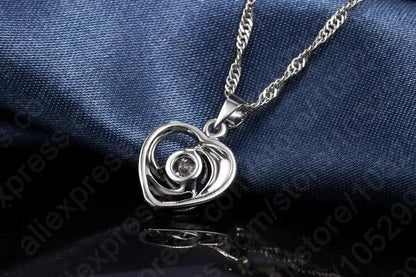 Charming Love Shape Crystal Necklace Elegant Women Wedding Ceremony Ear Jewelry 925 Sterling Silver Pendant Chain Good Vibrations