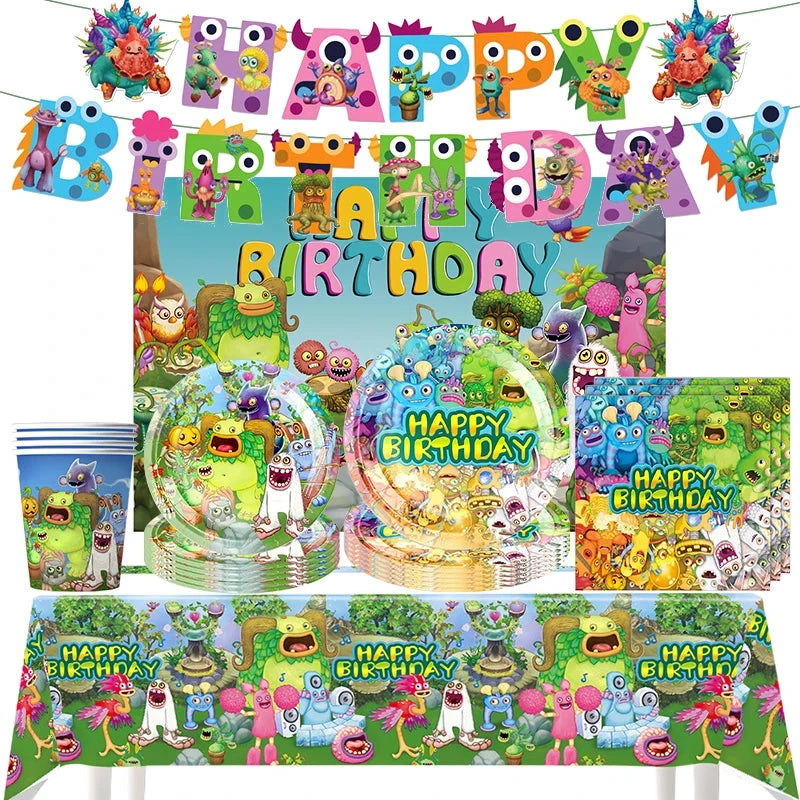 My Singing Game Monsters Birthday Party Decoration Balloons Backdrop Banner Cake Topper Baby Shower Party Supplies Tableware Good Vibrations