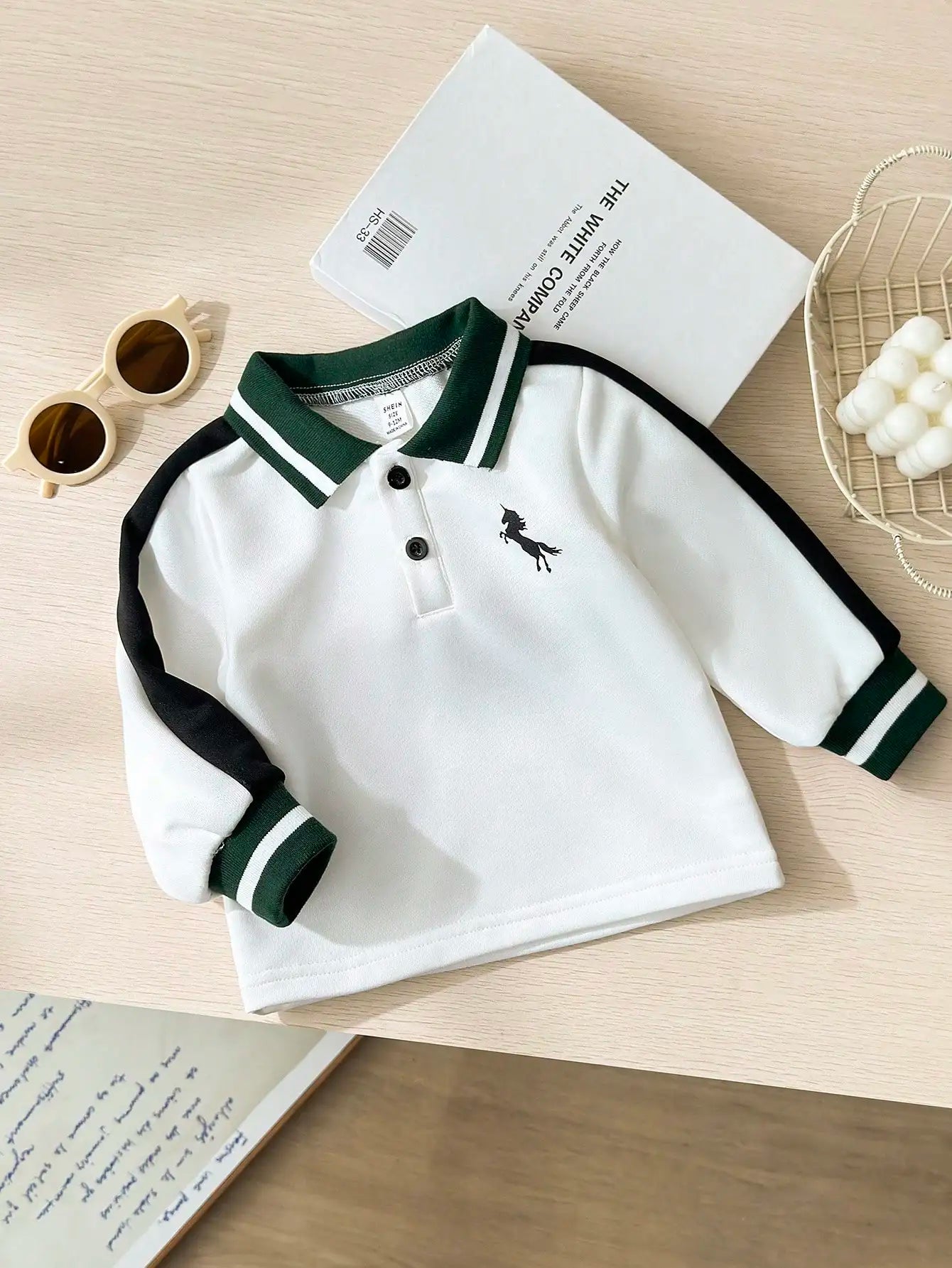 Autumn And Winter Baby Boy Casual And Versatile Top Autumn Little Boy White Lapel Printed Long-Sleeved Shirt Good Vibrations