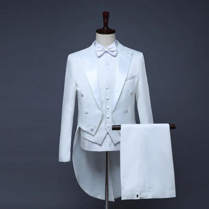 Mens Tuxedo Tailcoat Formal Dress Suits Swallow Tail Coat Navy Blue Male Jacket and Pants Party Wedding Dance Magic Performance Good Vibrations