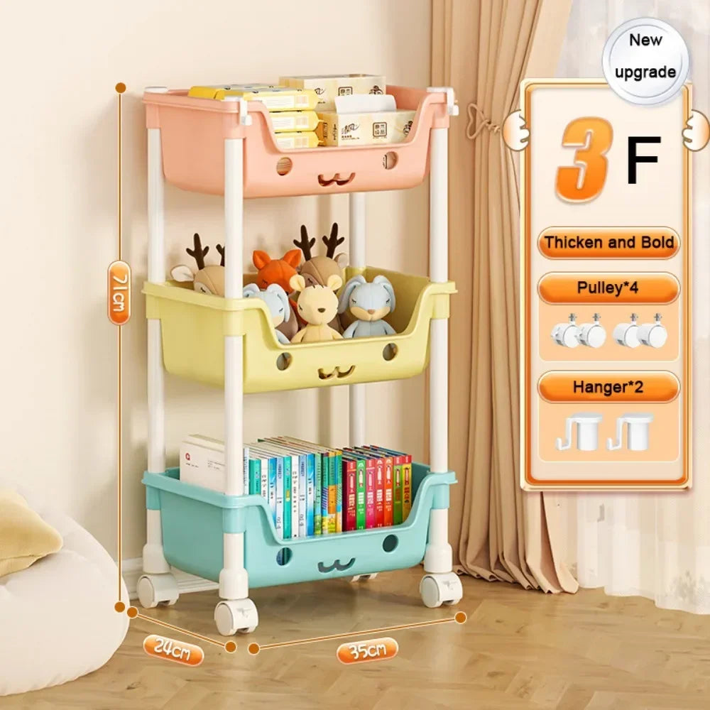 Toy Storage Trolley Children's Toy Storage Racks and Shelving Rotating Bookshelf Household Mobile Trolleyarrange Good Vibrations