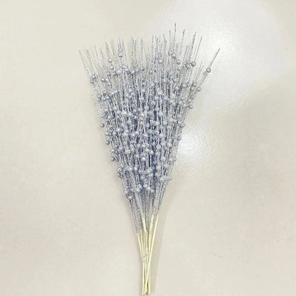 Christmas Tree Decoration, Fake Glitter Berry Leave, Dried Branch, Golden Powder, Flower Material, New Year Party, 1Pc, 12 Forks Good Vibrations