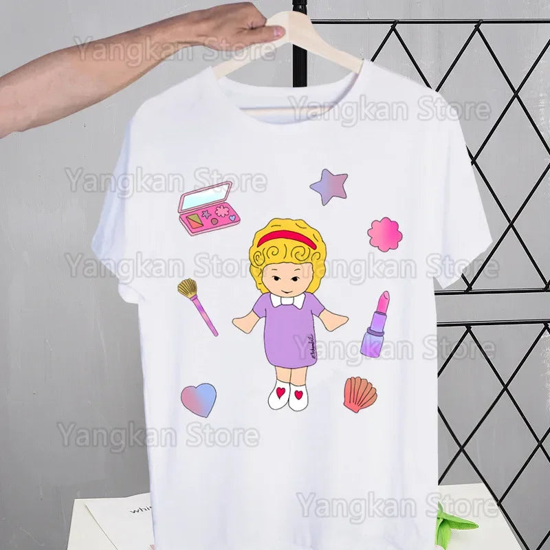Polly Pocket Print T-Shirt Casual Crew Neck Short Sleeve T-Shirt Women's Clothing Good Vibrations