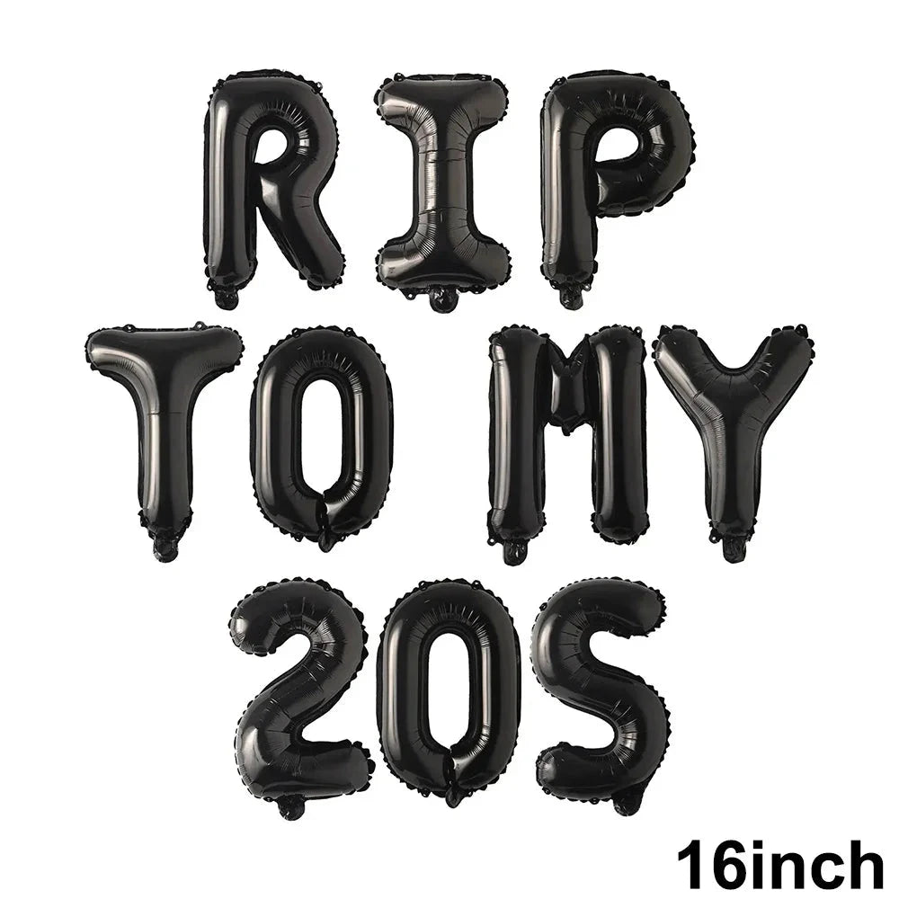Black 30th Birthday Decorations Women or Men Death to My Twenties Banner Number 30 Balloons Rip to My Bitrthay Decorations Good Vibrations