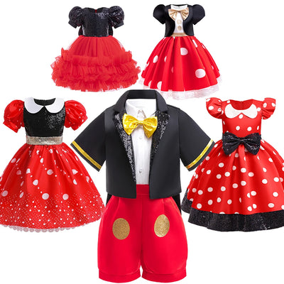 Little Girl Mickey Dress Toddler Kids Minnie Cosplay Outfits Red Dot Princess Mouse Costume Halloween Baby Clothes