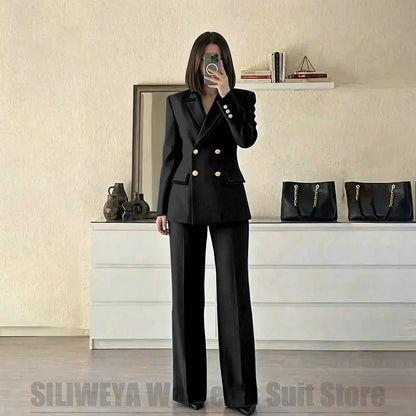 Women's Red Suit Two Piece Set Double Breasted Blazer with Black Trim and Pants Elegant Formal Fashion Daily Casual Party Tuxedo Good Vibrations
