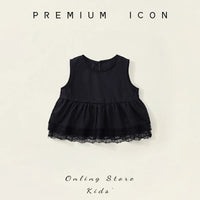 Korean Summer Kids Girls 2PCS Clothes Set Cotton Black Lace Baby Girl Vest Tops Suit Loose Striped Straight Pant Kid Girl Outfit Good Vibrations