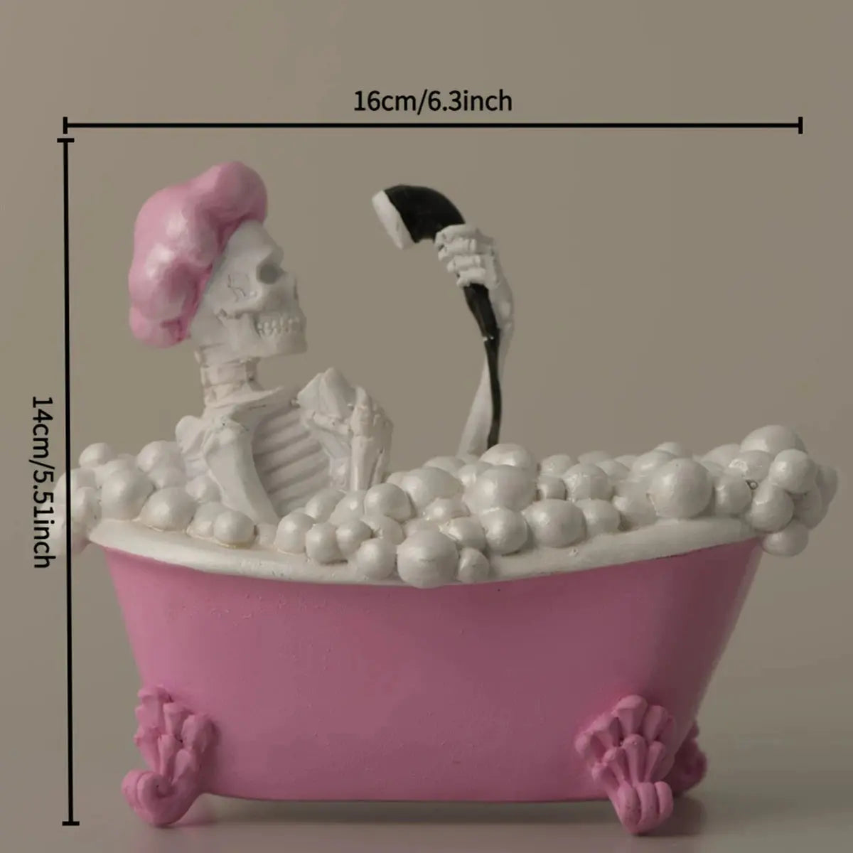 Pink Bathtub Ghost Decor - Cute Gothic Skeleton Resin Figurine, Spooky Halloween Ornament for Bathroom Good Vibrations