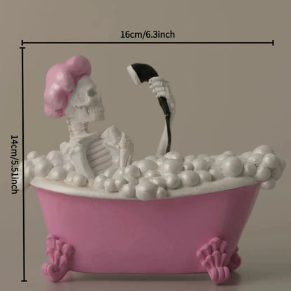 Pink Bathtub Ghost Decor - Cute Gothic Skeleton Resin Figurine, Spooky Halloween Ornament for Bathroom Good Vibrations
